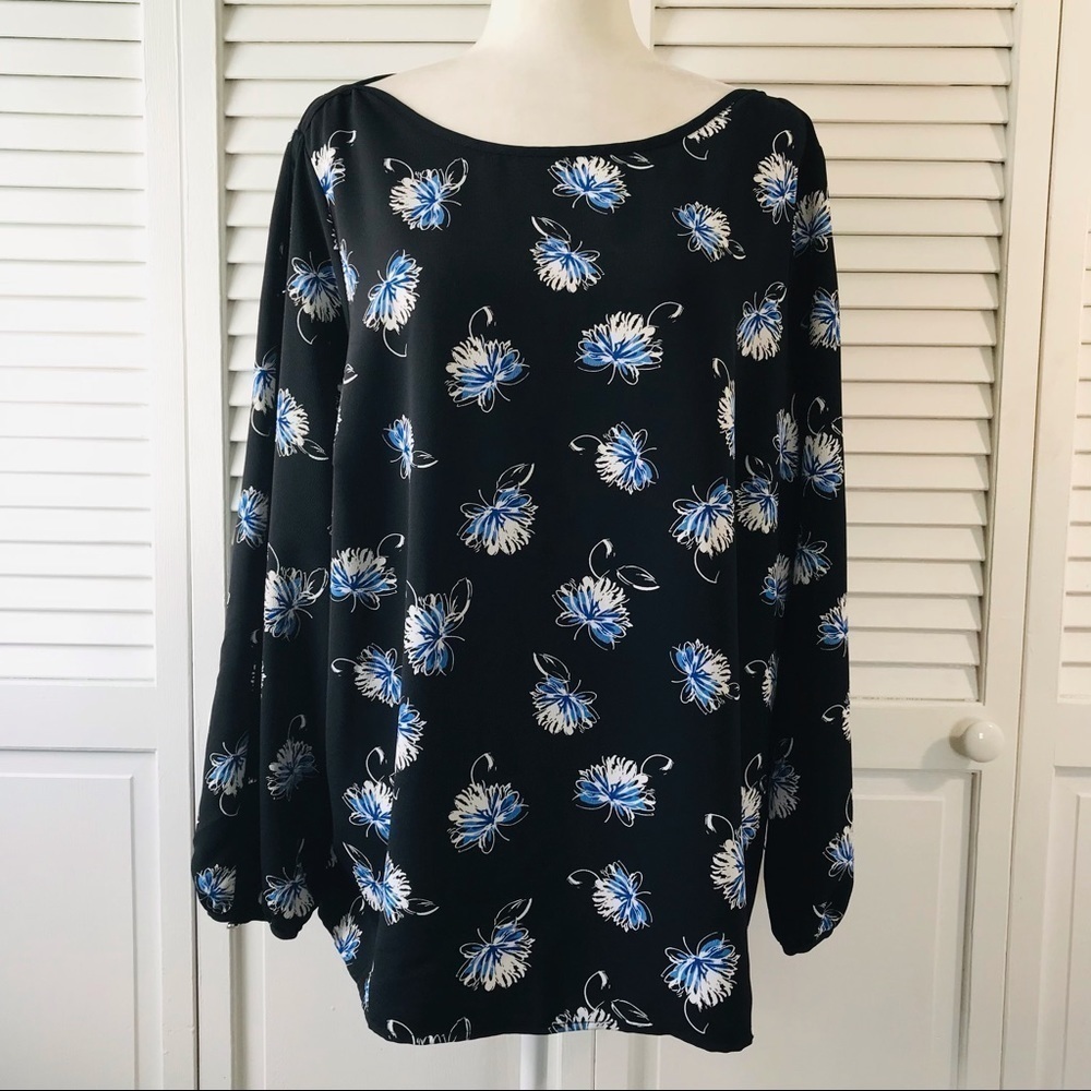 LIZ CLAIBORNE Black Floral Blouse Size 1X
